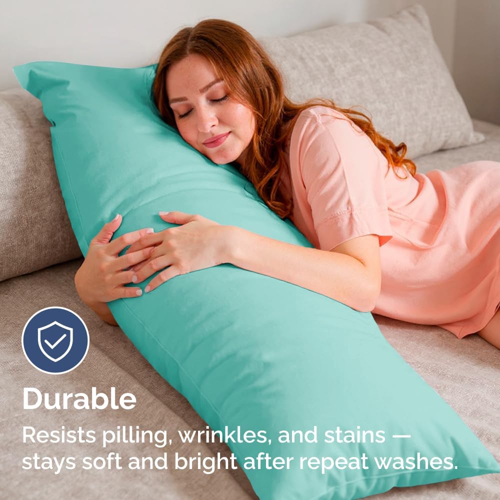 Skiennix Body Pillowcases Set of 4 | Soft & Breathable 20x54 Pillow Covers for Side Sleepers - Spa Blue