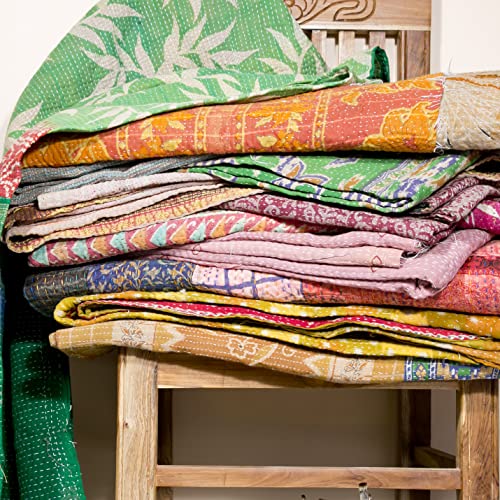 Handmade Vintage Kantha Quilt - Boho Throw Blanket Bedspread
