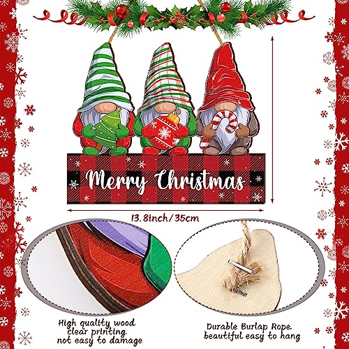 Merry Christmas Wooden Door Sign Gnome Welcome Decor for Holiday Porch & Home