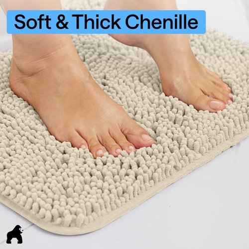 GORILLA GRIP Bath Rug Mat - Thick Soft Absorbent Chenille | Quick-Dry Microfiber, 44x26, Washable Sand