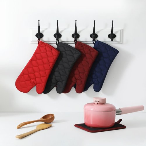 Glynniss Heat Resistant Oven Mitts, 2 Pcs of Silicone Oven Mits, Non-Slip Grip Surfaces Kitchen Gloves for Cooking, Machine Washable with Hanging Loops Oven Gloves (7x13 inches, Blue)