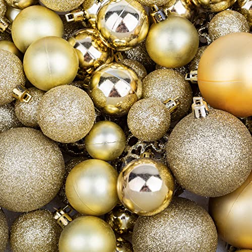 NJN 100pcs Gold Shatterproof Christmas Ball Ornaments Set with Gift Packaging