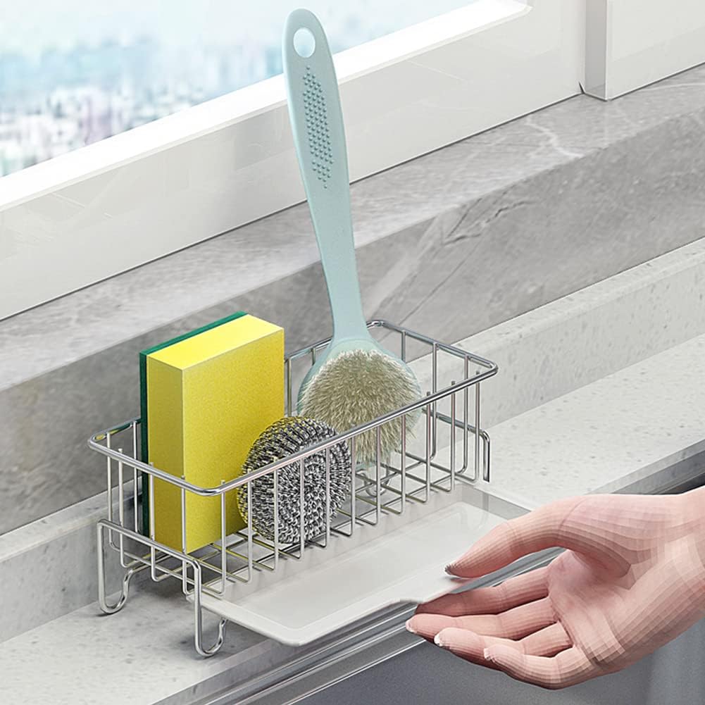 Skiennix Kitchen Countertop Sponge Holder - SUS 304 Stainless Steel Dish Soap Organizer | Durable Cleaning Caddy
