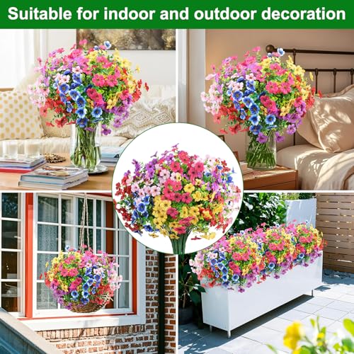 24 Pcs UV-Resistant Artificial Flowers - Outdoor Faux Silk Plants (13.8 in)