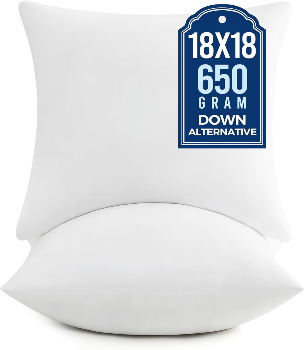 Puredown® Pillow Inserts - Fluffy Plush Square Sham Stuffers Set of 2 | Down Alternative for Couch & Home Decor