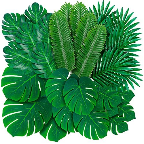 108 Pcs Artificial Tropical Palm Leaves Set with Stems for Party Decor