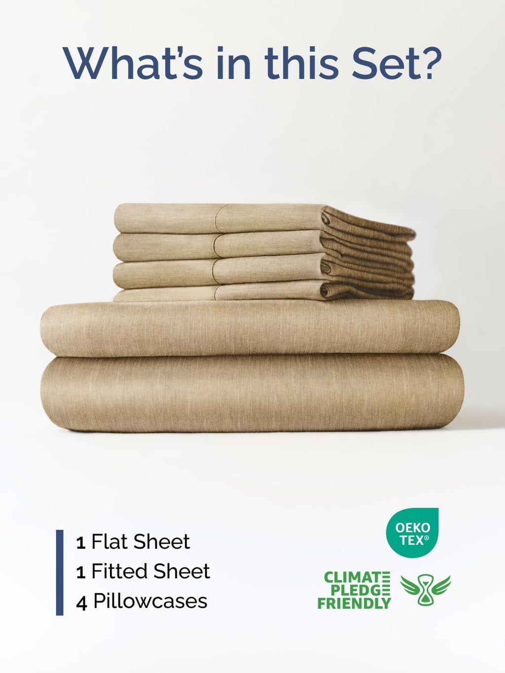 Skiennix Extra Deep Queen Sheet Set | 6-Piece Breathable Cooling Bedding - Soft, Wrinkle-Free Heathered Tan