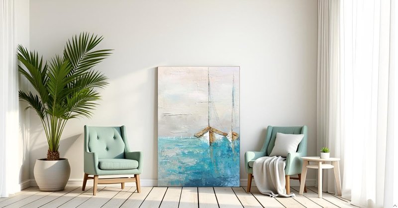 Yihui Arts Hand Painted Textured Coastal Sailboats with Gold Foil Accents Wall Art