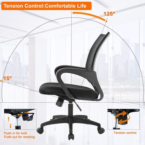 BestOffice Ergonomic Office Chair - Mid-Back Swivel Desk Chair with Breathable Backrest & Lumbar Support | Adjustable Height & Rolling Wheels | Black for Adults & Women