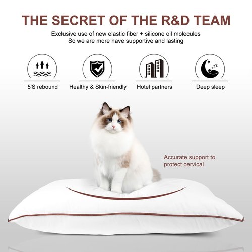 Subrcamos Luxury Comfort Set of 4 Queen Size Bed Pillows - Hypoallergenic Polyester Microfiber Material - Premium Sleep Support for Side, Back, and Stomach Sleepers - 18 x 28 inches, 45 cm x 70 cm