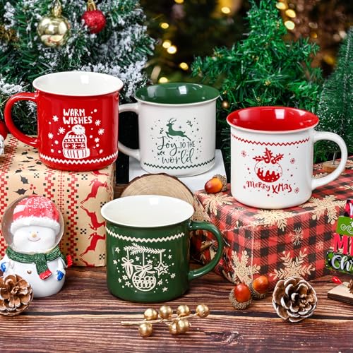 YHRJWN Christmas Mugs, Mugs Set of 4, Xmas Gifts for Women Men,