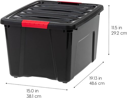 IRIS USA 40 Qt Stackable Plastic Storage Bins - BPA-Free, Durable Organizing Solution, 4 Pack - Black