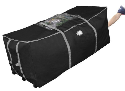 ProPik Rolling Christmas Tree Storage Bag, Fits Up to 9 Foot Tall Disassembled Trees, 25" X 25" X 60", Extra Large Heavy Duty Xmas Container with Wheels, Handles and Straps (Black)
