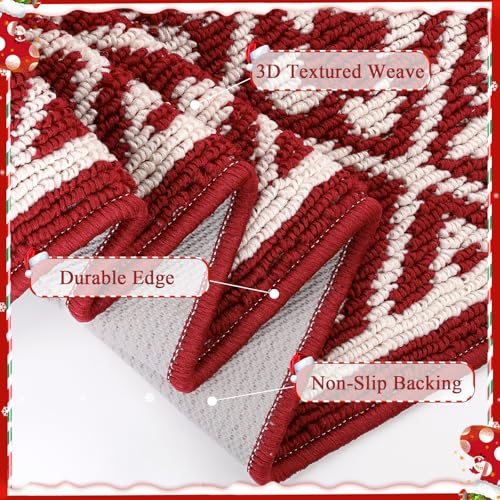 Christmas Hallway Runner Rug 2x6 ft Washable Red Xmas Kitchen Mat - Non-Slip, Durable