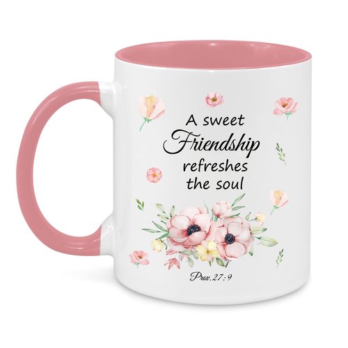 Christian Gifts for Women Friendship Mug 11Oz, Friend Easter Gift, Cute Mug for Women with Bible Verse:A Sweet Friendship Refreshes the Soul Coffee Cup, Galentines Day, Birthday Giftsfor Friends