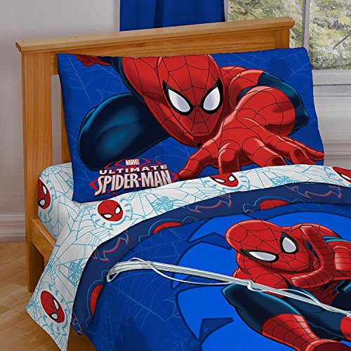 Marvel Spiderman 4-Piece Toddler Bed Set - Microfiber Comforter & Sheets
