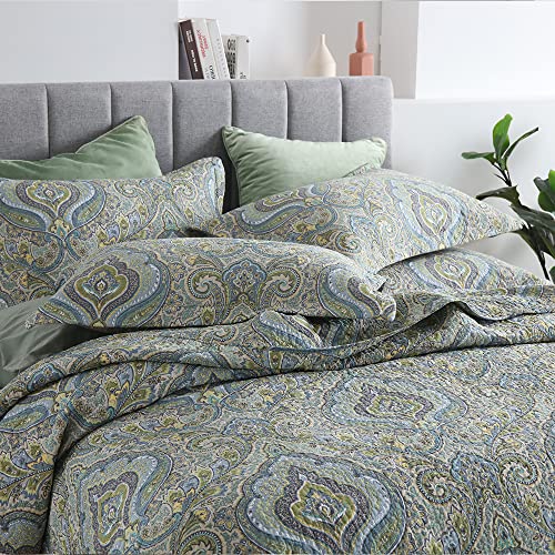 Queen Size Reversible Cotton Quilt Set - Autumn Dream Damask Design