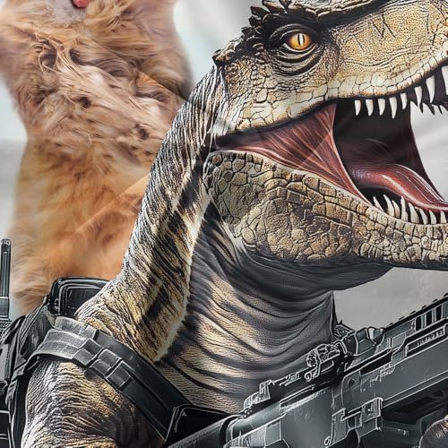 Funny Cat Shower Curtain Set with Dinosaur Ocean Theme - Waterproof Kids Bathroom Decor