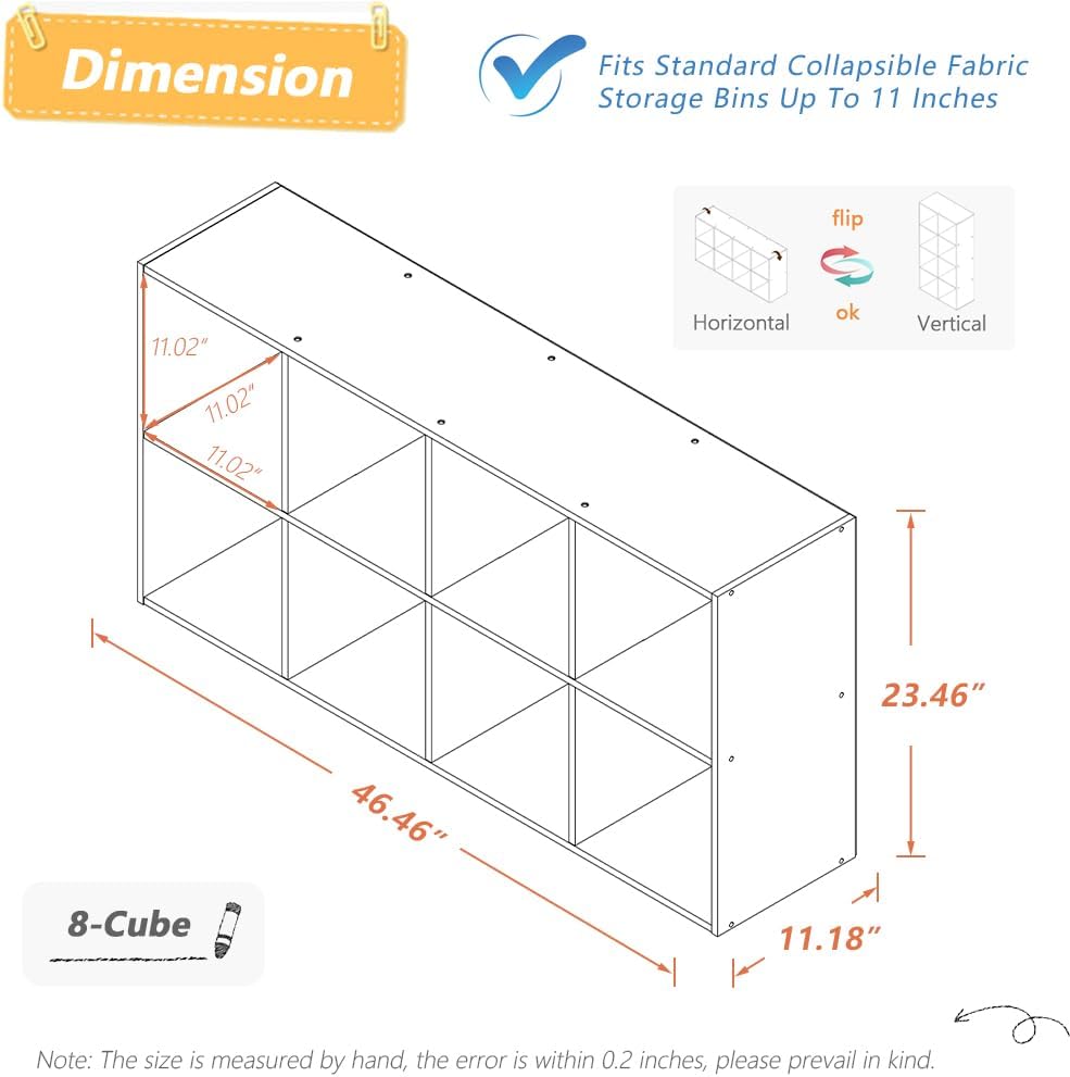 NELYE 8 Cube Organizer Bookcase - Stylish White Fabric Storage Bins & Open Shelf Design