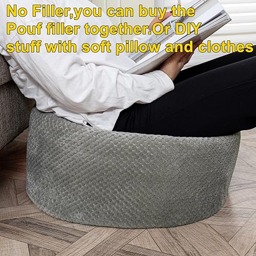 Unstuffed Fuzzy Pouf Ottoman Cover 20x20x12 Inch Foot Rest Storage Bag