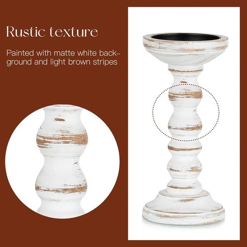 Candeldo Wood Candle Holders - Rustic Pillar Candle Holder Set of 3 | Tall Shabby Chic Decor for Farmhouse Mantle