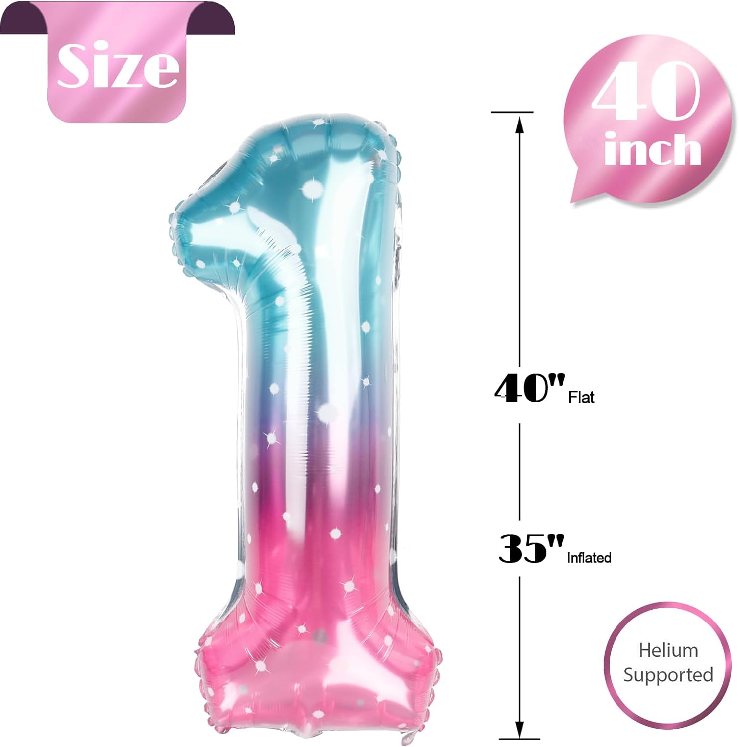 Starry Sky 40-Inch Giant Number 1 Balloon - First Birthday Decorations for Girls & Toddlers