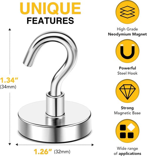 DIYMAG Magnetic Garage Hooks - Heavy Duty 120lbs Capacity | 10 Pack for Organizing Kitchen & Garage