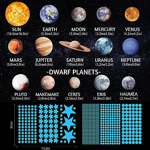 Glow in the Dark Solar System Wall Decals - 780 Piece Star & Planet Set