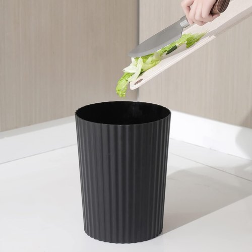 JiatuA Round Plastic Trash Can - Compact Wastebasket for Bathroom, Kitchen, Office | Black