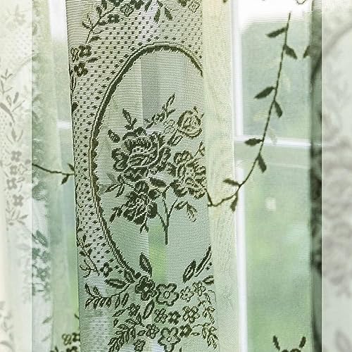 Lace Sheer Curtains with Scallop Ruffle - 70 Inch Vintage Floral Panels - 2 Pack
