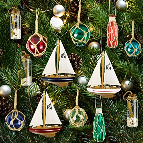 2-Inch Glass Fishing Float Ornaments, Set of 6 Nautical Beach Decor