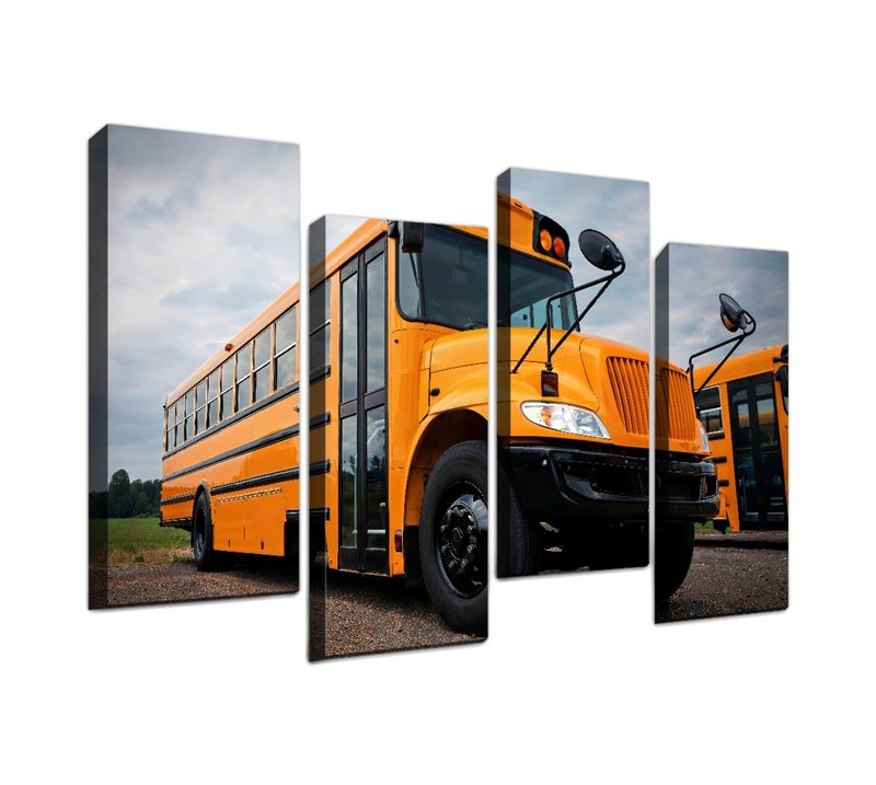 4 Panel Yellow School Bus School buss and Pictures Canvas Wall Art Ocean Oil Painting Animal Prints City Poster Flower Pictures Home Wall Decoration for Artwork
