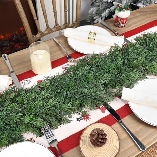 9ft Real Touch Pine Garland - Tulvend, 238 Sprigs, Faux Cedar Christmas Garland