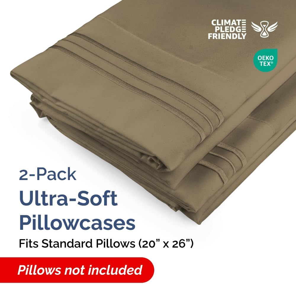 Skiennix Standard Pillow Cases Set of 2 | Ultra-Soft Hotel Quality, Wrinkle-Free, Stain Resistant - Khaki
