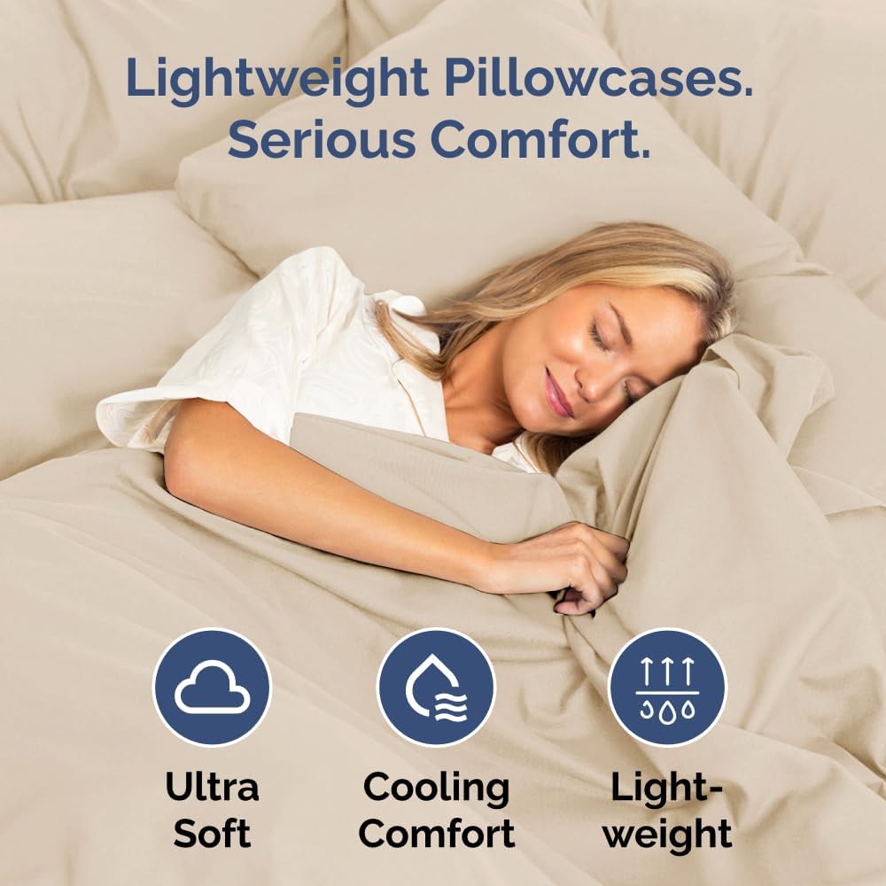Skiennix Standard Pillow Cases Set of 4 - Ultra Soft Hotel Quality Covers - Machine Washable Wheat Color