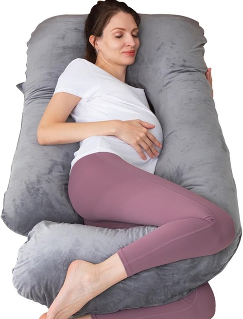 MOON PINE U-Shaped Pregnancy Pillow - Full Body Maternity Support with Cover (Dark Grey)