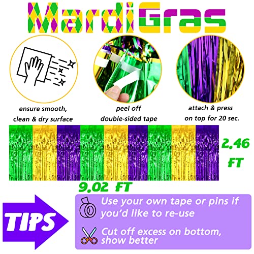 Mebiornt 6 Pack Mardi Gras Metallic Foil Fringe Table Skirts Gold Green Purple 108in