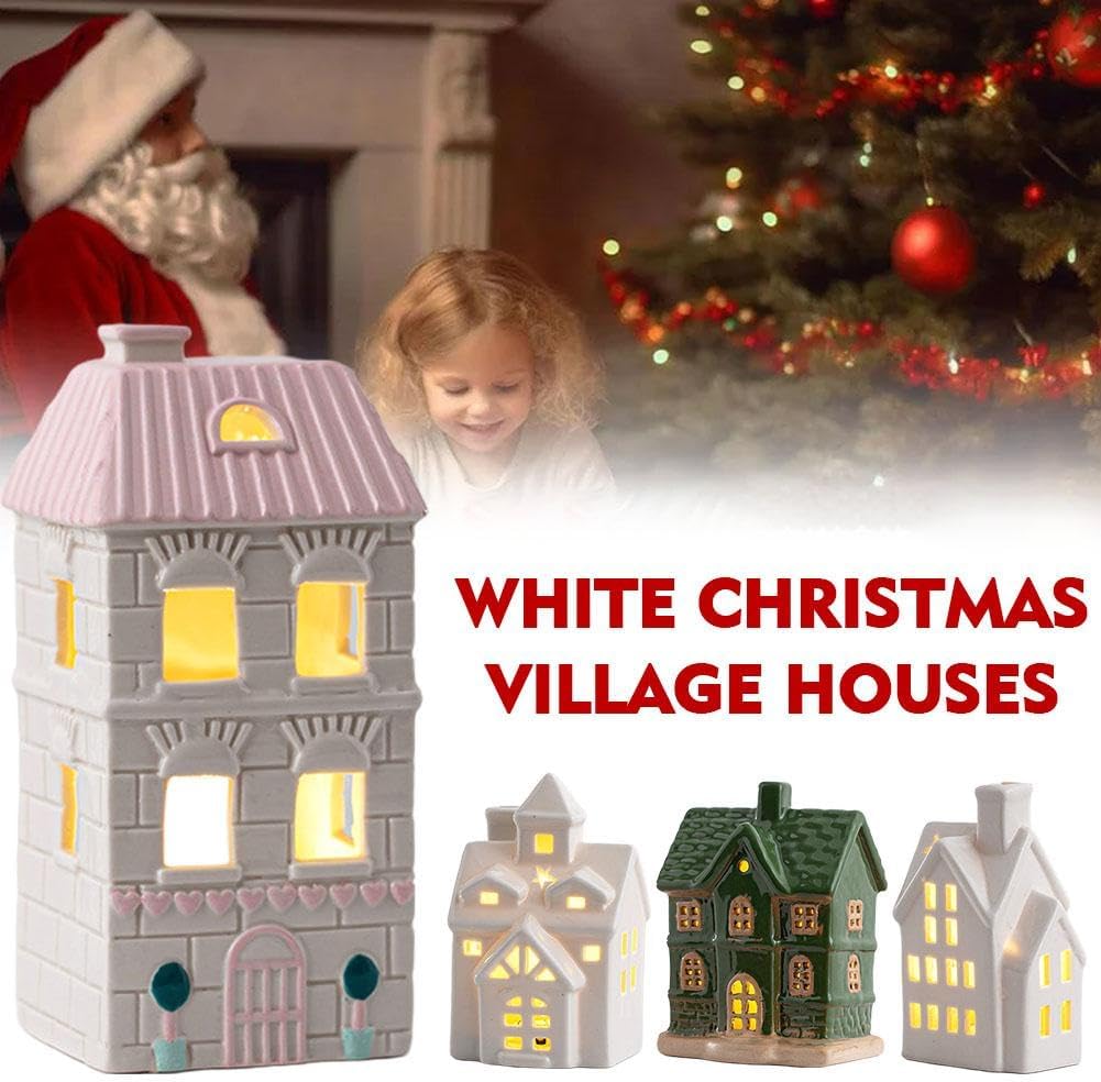Regine Switzerland Light Up Christmas Village House - White Ceramic Tabletop Decor (1 Piece)
