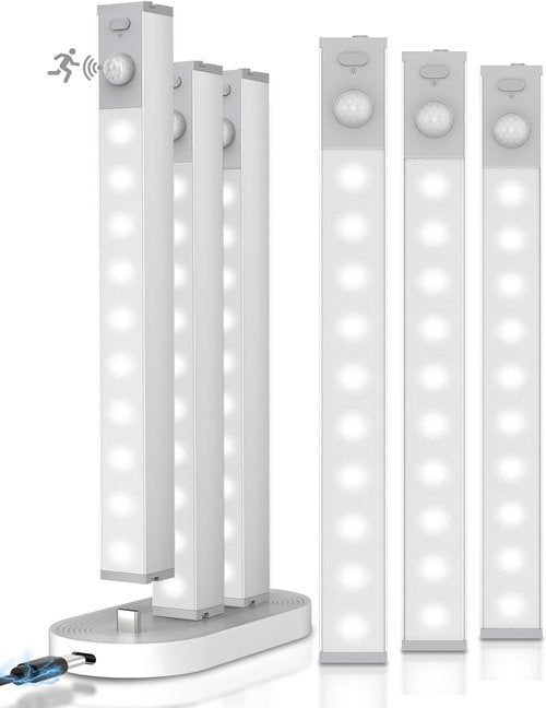 GOODEA 6-Pack LED Under Cabinet Lights - Wireless Rechargeable Motion Sensor | Dimmable Indoor Lighting for Closets, Stairs, Hallways