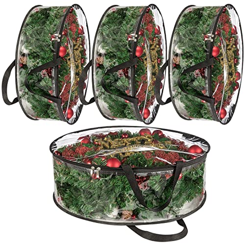 Clear Wreath Storage Bags 4-Pack 24-Inch Waterproof PVC