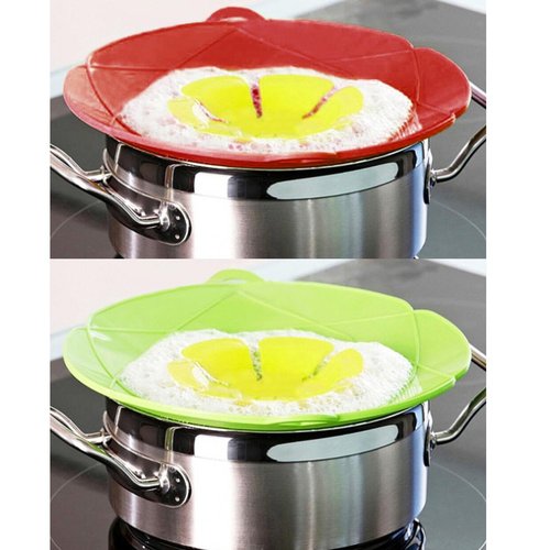 AUSINCERE Spill Stopper Lid, Anti Spill & Boil Over Safeguard, Silicone Pot Cover, Multi-Function Kitchen Tool (11"(Red)+10.2“(Green))