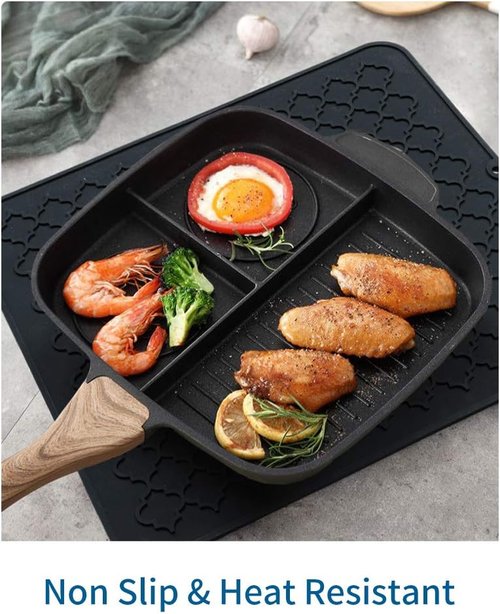 AMOAMI Dish Drying Mat - Heat Resistant Silicone Kitchen Pad | 12" x 16" - Black Color
