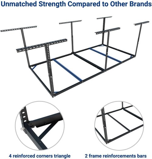 FLEXIMOUNTS 4x8 Overhead Garage Storage Rack - Heavy Duty Metal Ceiling Organizer, 600lbs Capacity, Black