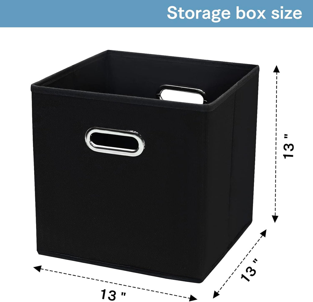 Skiennix Black Fabric Cubby Storage Bins - Foldable Cube Organizer with Dual Handles | Set of 3, 13x13x13 Inches