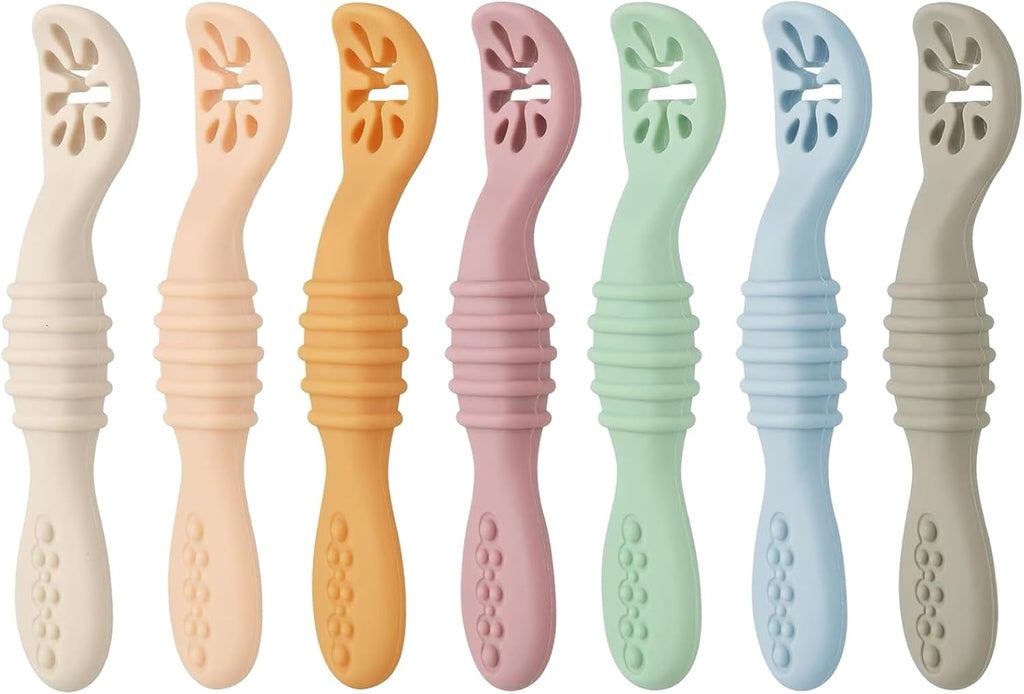 PandaEar Baby Spoons - 7 Pack Soft Silicone Self-Feeding Utensils for Toddlers | BPA-Free, Easy-Grip Handle