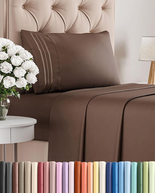 Comfy Twin XL 3-Piece Sheet Set - Breathable Cooling Bed Sheets | Luxury Hotel Quality - Deep Pockets, Ultra-Soft, Wrinkle-Free - Oeko-Tex Certified - Brown