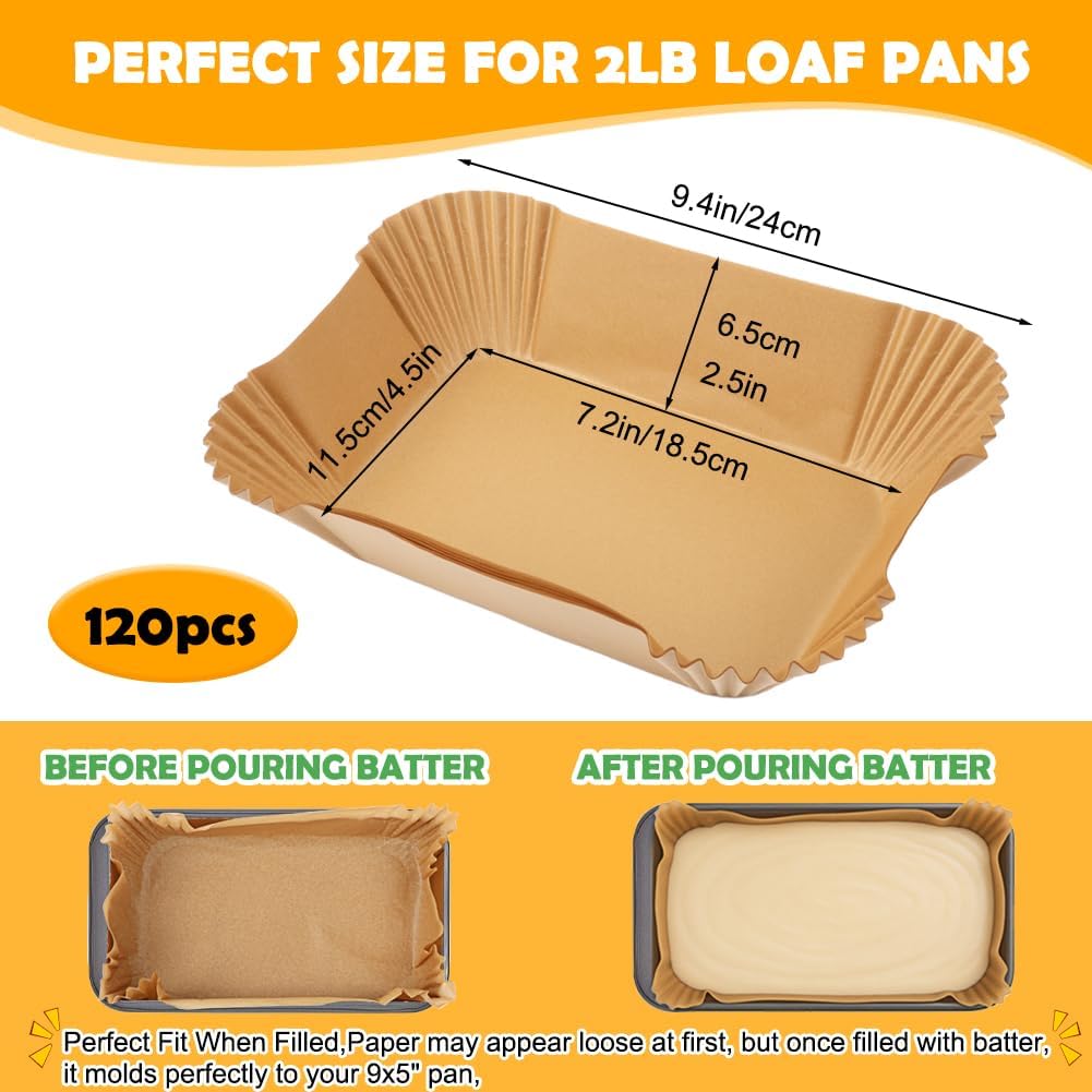 YQL Non-Stick Disposable Loaf Pan Liners - 120PCS Pre-formed Parchment Paper for Baking Bread & Cakes | 9x5 Size