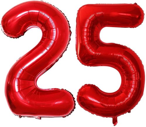 GOER Jumbo 25th Birthday Balloons - 42 Inch Red Foil Helium Number 25 Party Decorations