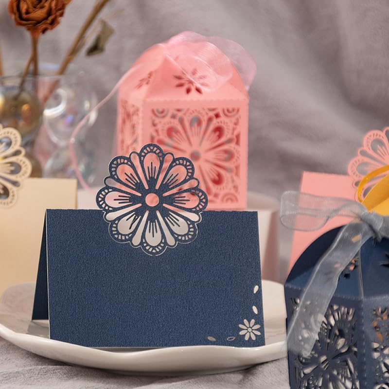 Wanty Pink 50 Pack Hollow Flower Table Cards for Weddings & Bridal Showers — Foldable Place Cards
