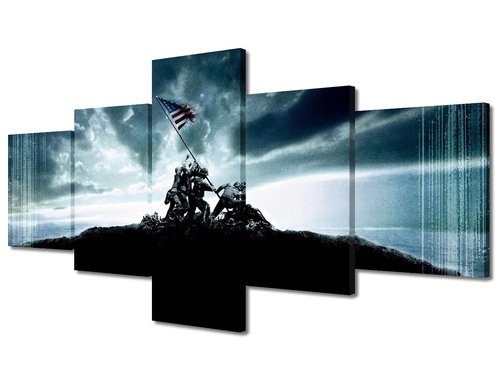 American Soldier Military Canvas Wall Art American Flag WWII Wall Art for Living Room Pictures for Bedroom Modern Home Decor Office Bathroom Decorations Artwork Framed Ready to Hang, 50"Wx24"H